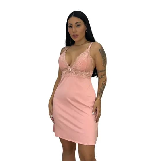Camisola Feminina Suede Conforto Dormir Elegancia Moda Feminina Roupas Alças Ajustáveis Laço Cetim