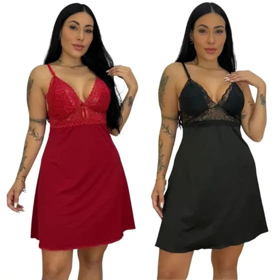 Kit 2 Camisolas Femininas Suede Cores Lisas Roupa Dormir Feminina Estilo Elegancia Alças Ajustáveis