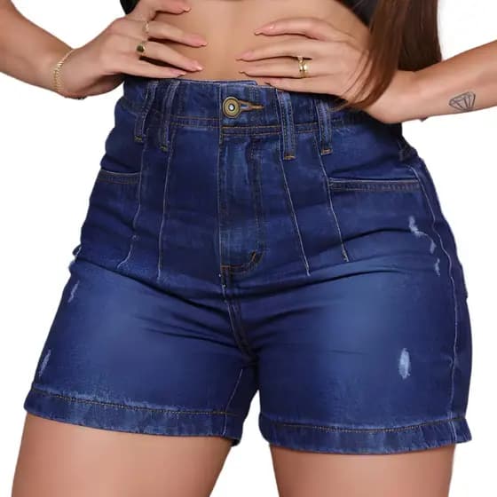 Bermuda Meia Coxa Feminina Com 4 Pinças Modeladora Cintura Alta Short Jeans 100% Algodão