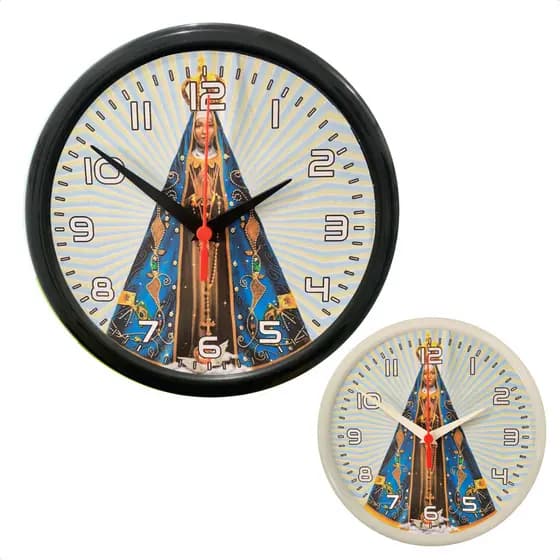 Relógio Parede Nossa Senhora Aparecida Preto Branco 24,5cm