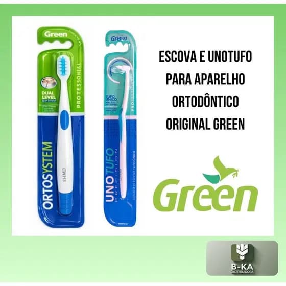 KIT ESCOVA DE DENTES P/APARELHO+ESCOVA UNOTUFO LINHA PROFISSIONAL ORTODÔNTICA-ORIGINAL GREEN