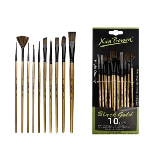 Kit 10 Pincel Luxo Nylon Aquarela Mdf Madeira Tela Quadro
