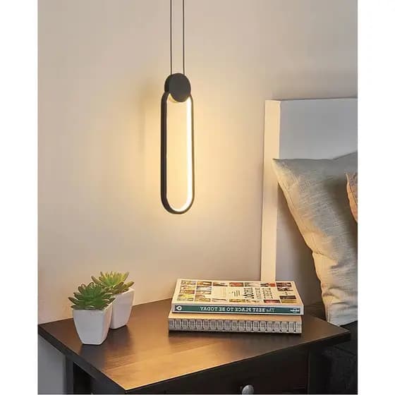 Pendente LED Oval 13W 3200K Luz Quente Bivolt Cor Preta ou Dourada Para Ambiente Interno Casa Escritório Loja