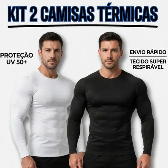 Kit 2 camisa termica masculina blusa uv masculino segunda pele com proteção solar 50+