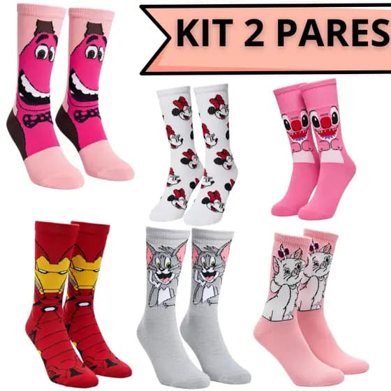 Kit 2 Pares de Meias | PERSONAGENS FAMOSOS | Unissex – Confortáveis e Estilosas para Adultos