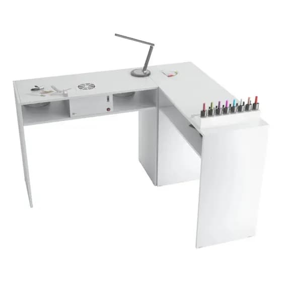 Mesa de manicure SugNails com sugador, design clean e profissional para unhas, modelo L, sem gaveta.