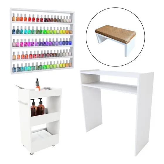 Kit Mesa Manicure C/ Carrinho, Esmalteira E Apoio