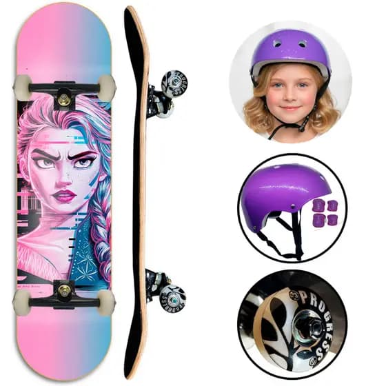 Skate feminino com kit de proteção Completo + Suporta Até 100kg