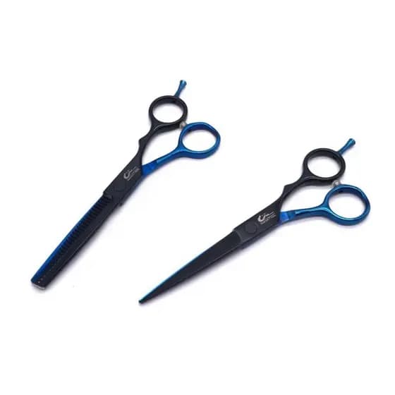 Tesoura Umi Profissional Cor Preto E Azul De 6 Polegadas Fio Navalha, Laser E Desbaste Para Corte De Cabelo Barbeiro