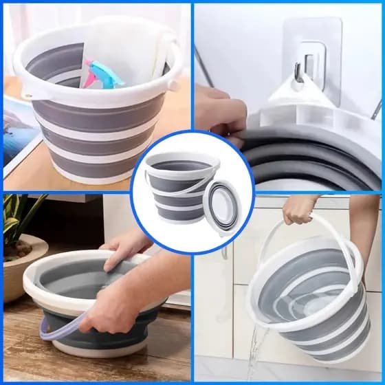 Balde Dobrável de Silicone 5L Multiuso Portátil Camping Praia Cozinha Limpeza