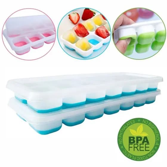 Kit 2 Formas de Gelo Sem Tampa Cubos Multiuso Silicone Flexível