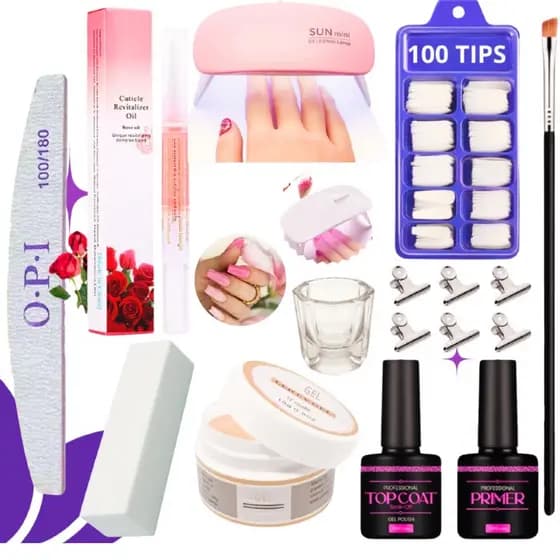 Kit Alongamento De Unha Gel Cabine Estufa Sun Mini 6w Top Coat Primer 100Tips/Acrigel/Porcelana