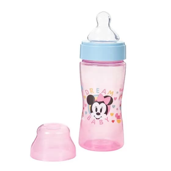 Mamadeira BabyGo 270ml Disney Minnie Rosa – Bico Macio e Tampa Higiênica livre de BPA para Bebê