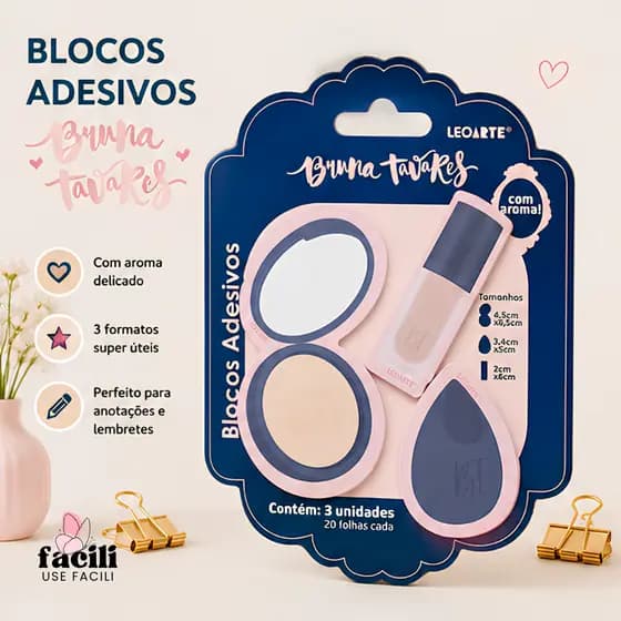 Bloco Adesivo c/ Aroma - Bruna Tavares - Cartela c/ 3 Blocos - Leoarte