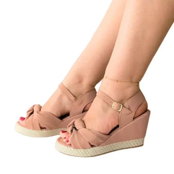 sandália feminina salto Anabela Sandália plataforma feminina Detalhe em espadrille Promoção