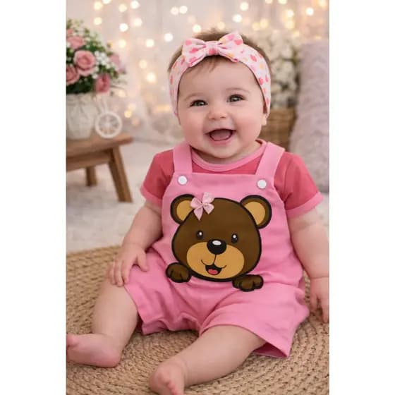 Jardineira Macacão Bebê Menina Recém-Nascida Fofo com Desenhos Estampados Roupinha Estilosa