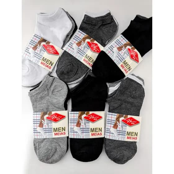12 - 6 ou 3 Pares Meias Soquetes Cano Curto Masculina Unisex
