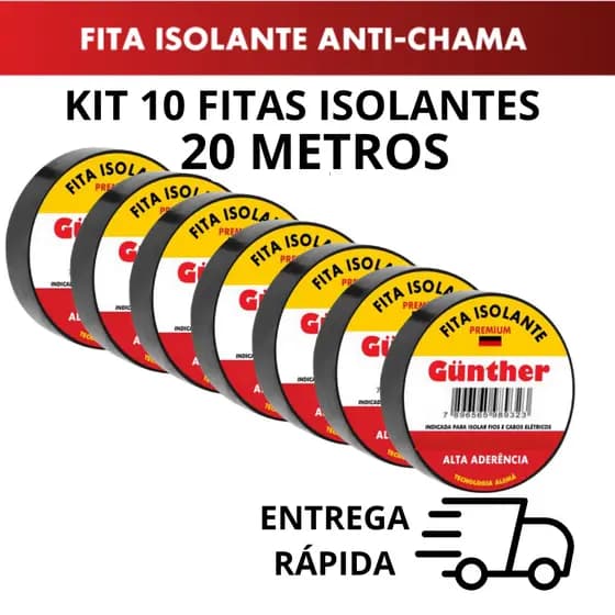 Kit 10 ou 5 Fitas isolante 20 Metros Alta Qualidade Anti-Chama Gunther