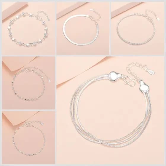 50 modelo Pulseira em Prata 925 com Diferentes Pingentes mulheres charme bracelete jóias