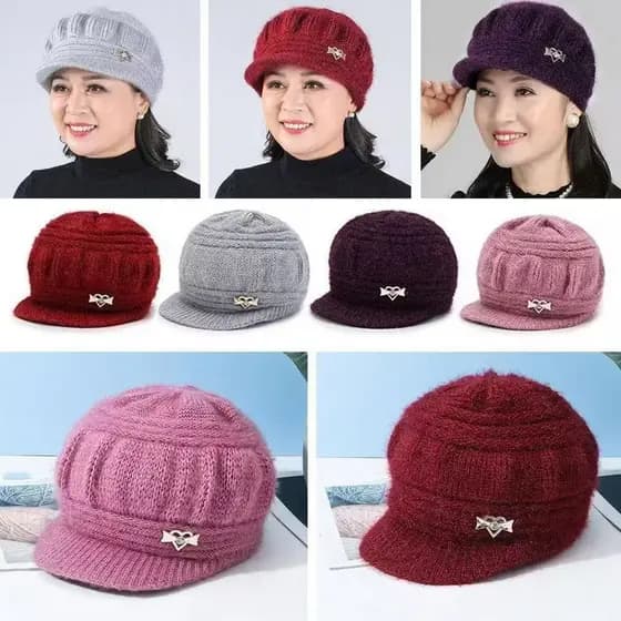 Boina Vintage Inverno Gorro de Lã Tricotado Feminino Peluciado Boné Europeu Aba Curta Outono Inverno