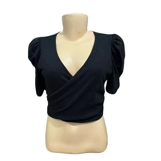 Cropped YARA manga curta princesa transpassado blogueria c/amarração/2 formas Moda feminina Brás