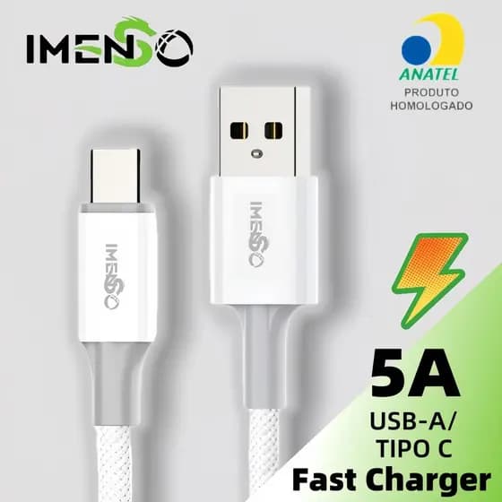 5A Cabo Tipo C Rápido 1Metro/2 Metros Carregamento Mega Rápido USB TIPO C Transferência de Dados Cor Branco