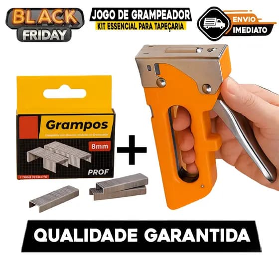 Jogo Grampeador com Grampos Kit Essencial para Tapeçaria Marcenaria Uso Doméstico e Profissional