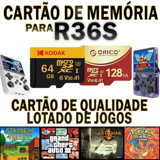Cartão de Memória Micro SD 64 / 128GB Original + Jogos P/ R36S