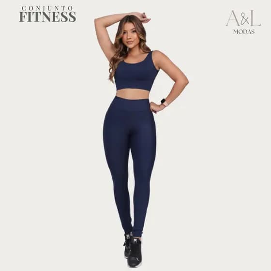 Conjunto Calça Top Fitness Legging Feminino Cós Alto Treino Academia Musculação