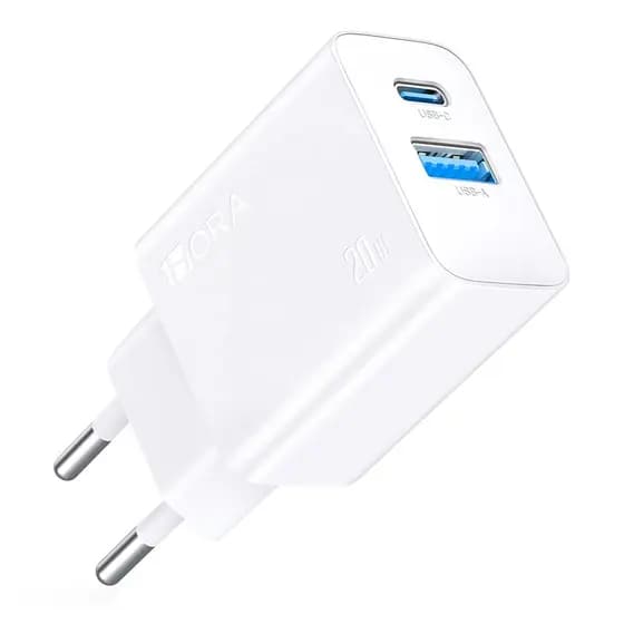 Carregador Parede 1Hora PD 20W Porta Tipo Usb A+C Branco