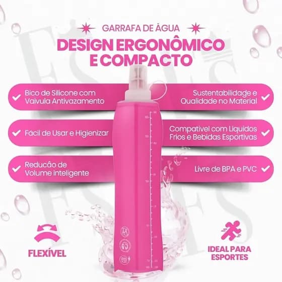 Kit 2 Garrafas De Água Corrida Flexíveis Dobráveis De Silicone 500ML TPU Azul Para Academia Soft Water Bag Bico Antivaza