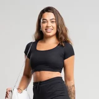 Top Cropped Feminino Canelado Premium com Manga Curta