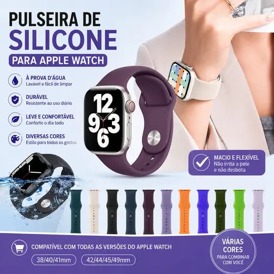 Pulseira Silicone Apple Watch 38mm 40mm 41mm 42mm 44mm 45mm 49mm Ultra Ajustável Esportiva Smartwatch