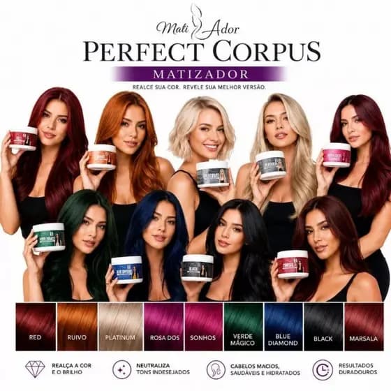 Kit 2 Máscara Matizadora Tonalizante Sem Amônia Perfect Corpus - Resultado100% Natural 300g