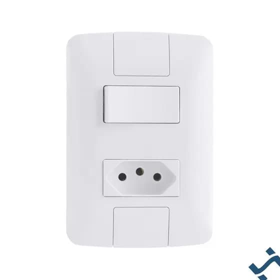 Kit com 5 Conjuntos 4x2 com 1 Interruptor Simples 6 A 250 V e 1 Tomada 2P+T 10 A 250 V Tramontina Aria Branco