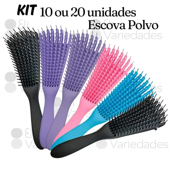 Kit Atacado 10 Ou 20 Escovas Polvo Pente Desembaraçador Cabelo Cacheados Crespos Fácil Desembaraço