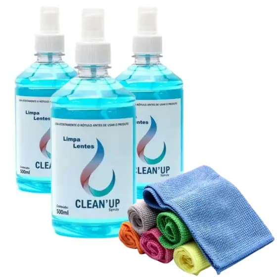 kit 3 limpa lentes e telas celular 500 ml cada + 3 flanelas lenço microfibra