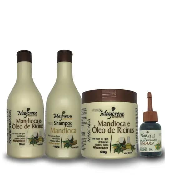 Kit Mandioca 3x500ml - 1 Shampoo 1 Condicionador 1 Máscara 1 Reparador de Pontas - Nutri e Repara Fi