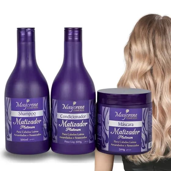 Kit Capilar Matizador Platinum Maycrene: Shampoo + Mascara + Condicionador