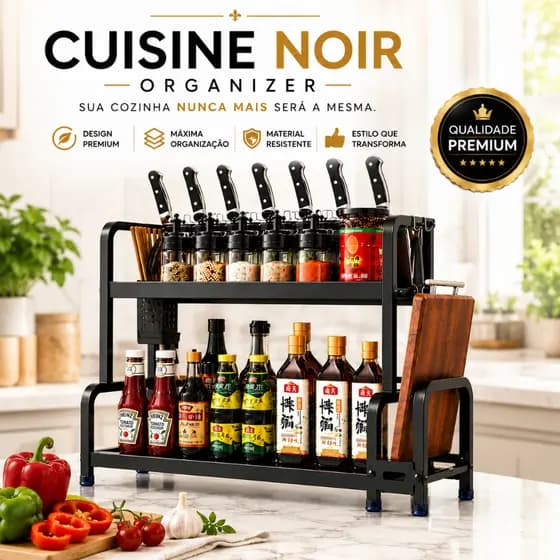 Organizador de Bancada Premium 2 Níveis para Temperos, Facas e Tábua Cozinha Gourmet