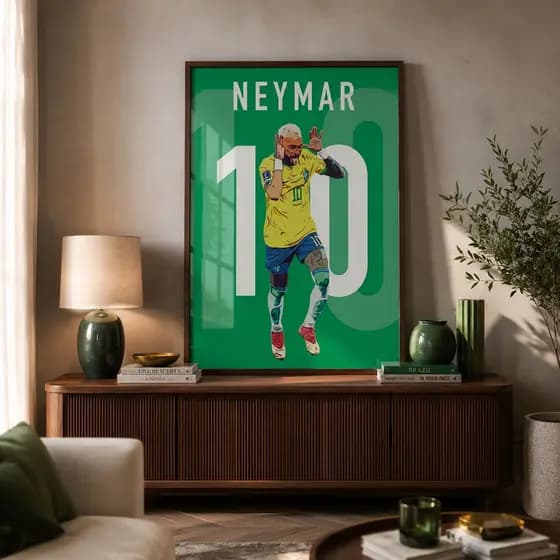 Quadro Decorativo Poster Futebol Jogador Neymar Camisa 10 Brasil Com ou Sem Vidro 120X80cm Sala Quarto