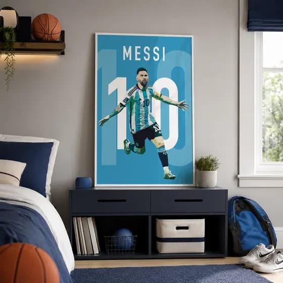 Quadro Decorativo Poster Futebol Jogador Lionel Messi Camisa 10 Argentina Com ou Sem Vidro 120x80cm