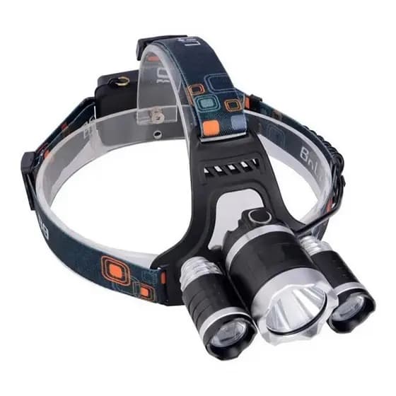 Lanterna De Cabeça, 3x Lanternas T6 Led, Lanterna recarregável. 2 Baterias e Carregador de Carro.