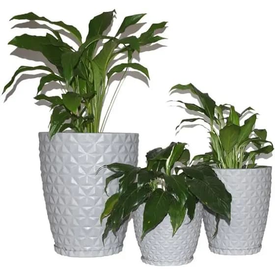 Kit 3 Vasos Para Plantas Decorativo Coluna Diamante com Prato PP P M