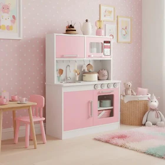 Cozinha 100% MDF Infantil de Brinquedo Valentina 2 Cores Com Torneira E Pia Atividades Criança