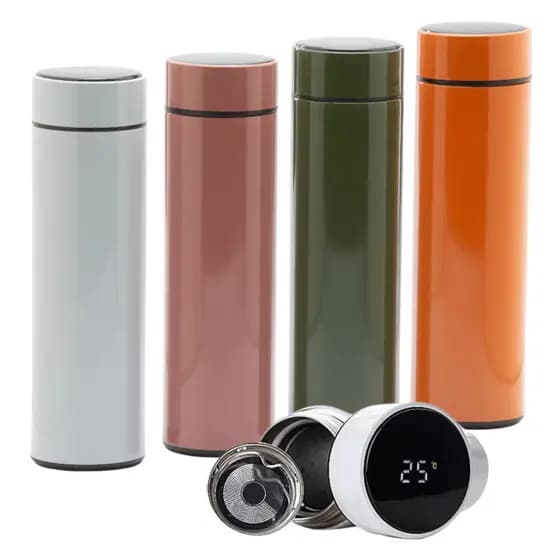 Garrafa Térmica Com Termômetro Led Digital Em Aço Inox Café Água Quente Gelado 500ml
