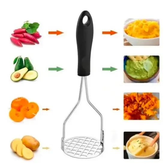 Kit 2 Amassadores de Batatas em Aço Inox com Cabo Ergonômico, 23,5 cm, Espremedor de Legumes