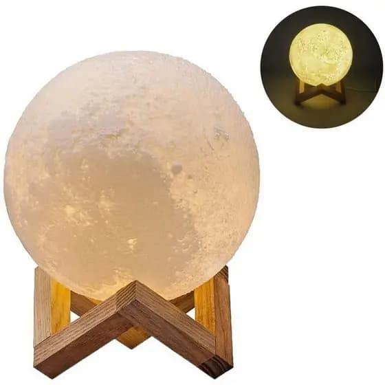 KIT 2 Luminária Lua Cheia 3D LED com Base – Luz Noturna Abajur para Quarto, Sala ou Presente