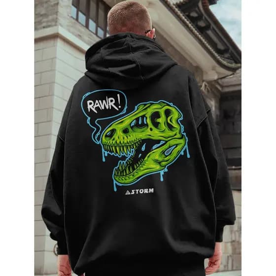 Moletom De Frio Blusa Dino Street Flanelado Unissex Masculino Feminino Com Capuz
