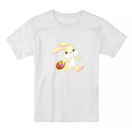 Camiseta Masculina Com Estampa De Páscoa Coelho Com Cesta 100% Algodão